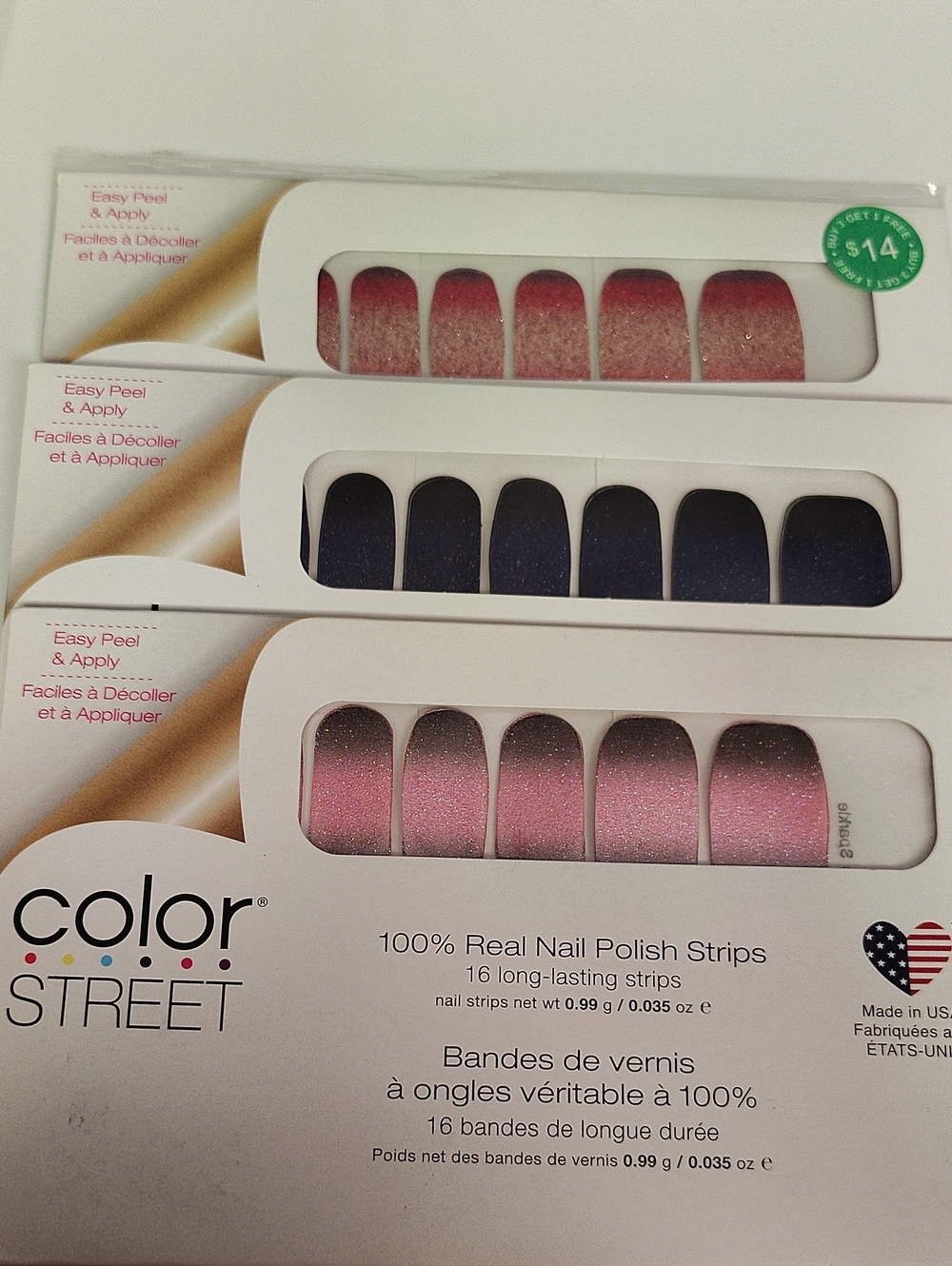 Color Street Pink and Navy Ombre Glitter Nail Polish Strips - 3 Pack